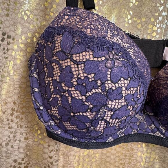 Victorias Secret Purple Black Lace Lined Demi Dream Angels Bra 34D - Picture 3 of 9